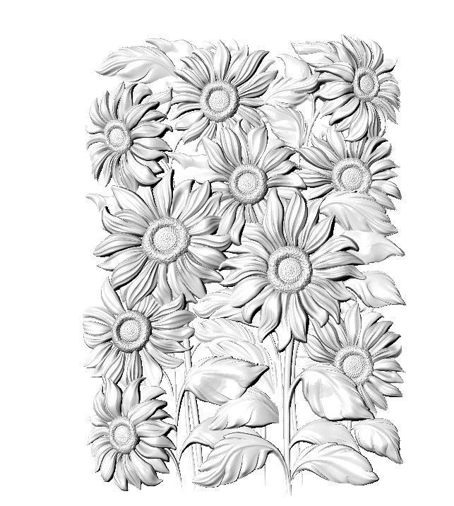 beautiful relief sunflowers 3D model_3