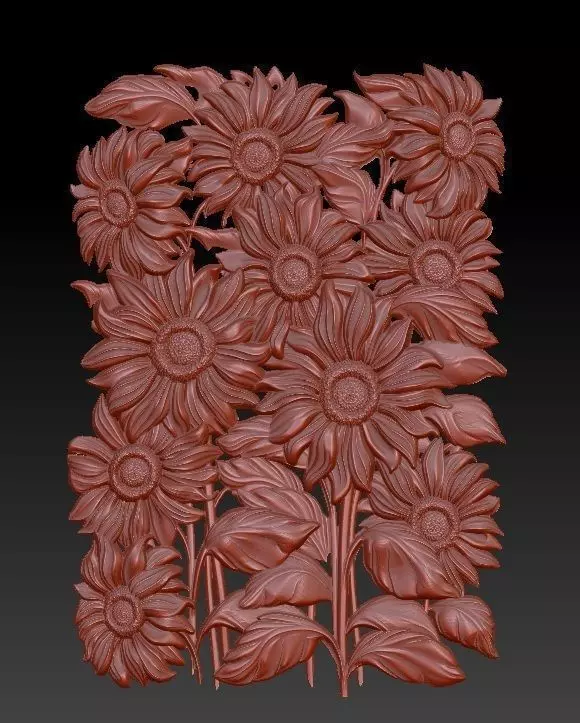 beautiful relief sunflowers 3D model_0