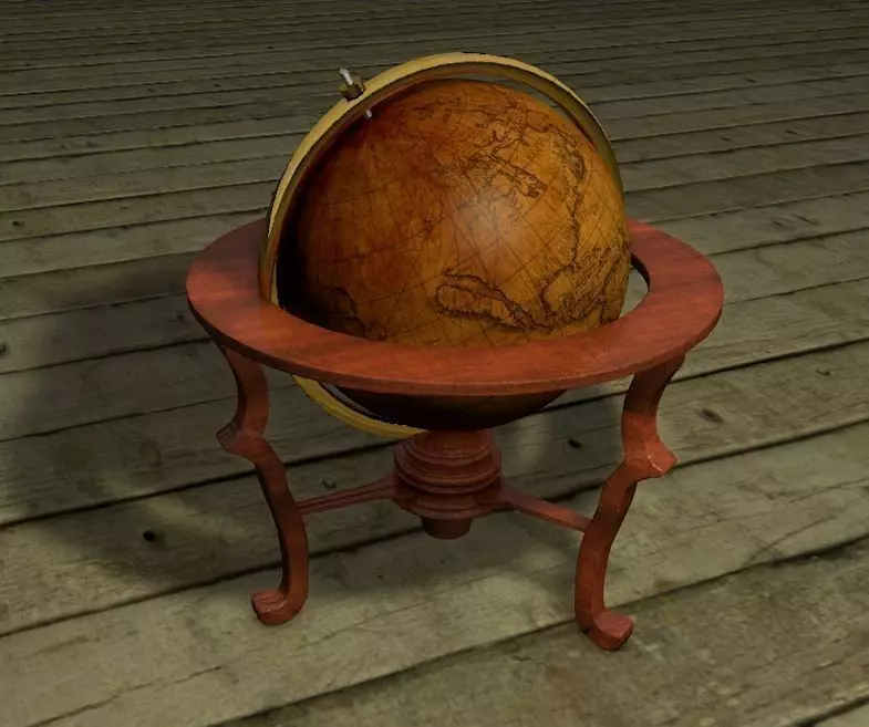 Old wood Globe Low-poly 3D model_0