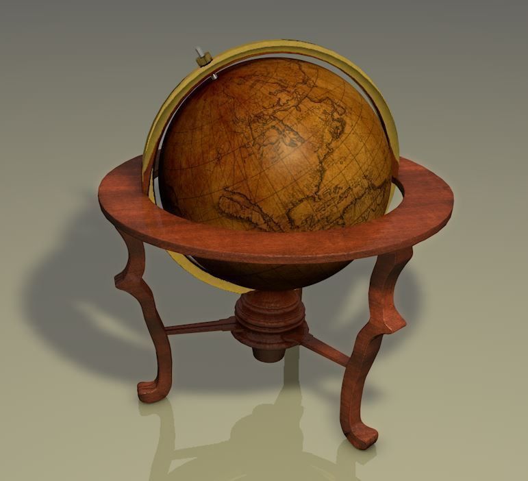 Old wood Globe Low-poly 3D model_1