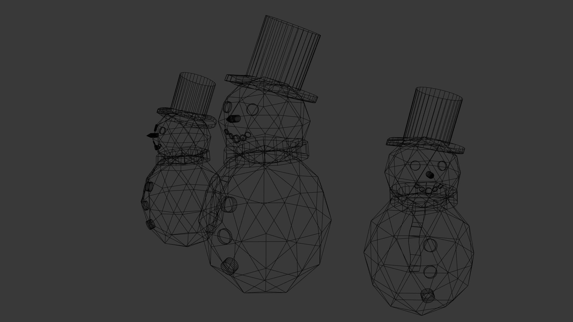 Snowman three snowmen wearing hats and scarves Low-poly 3D model_7