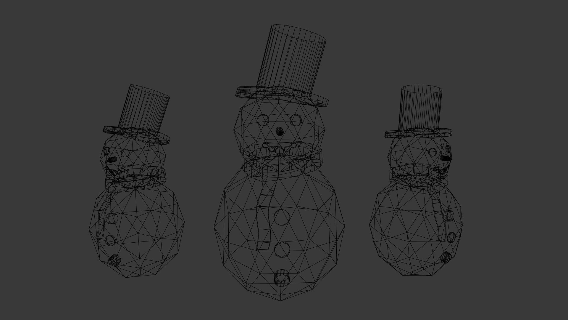 Snowman three snowmen wearing hats and scarves Low-poly 3D model_8