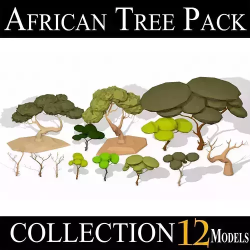 LOW POLY African Tree Pack 