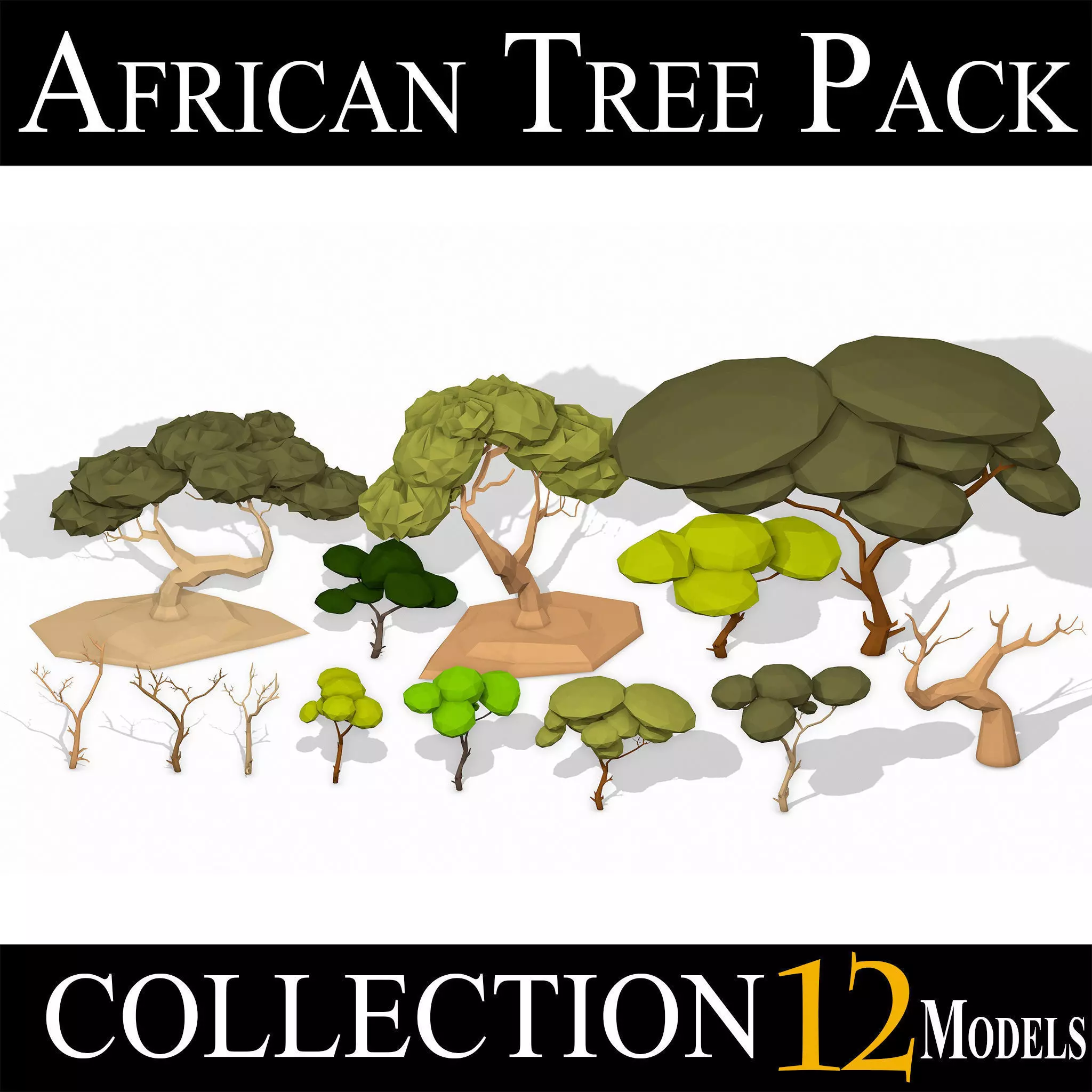 LOW POLY African Tree Pack Low-poly 3D model_0