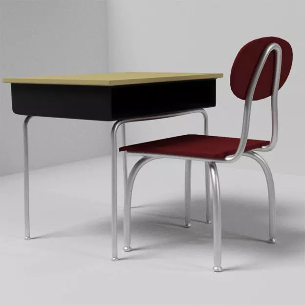 Classroom Chair and Desk Free 3D model