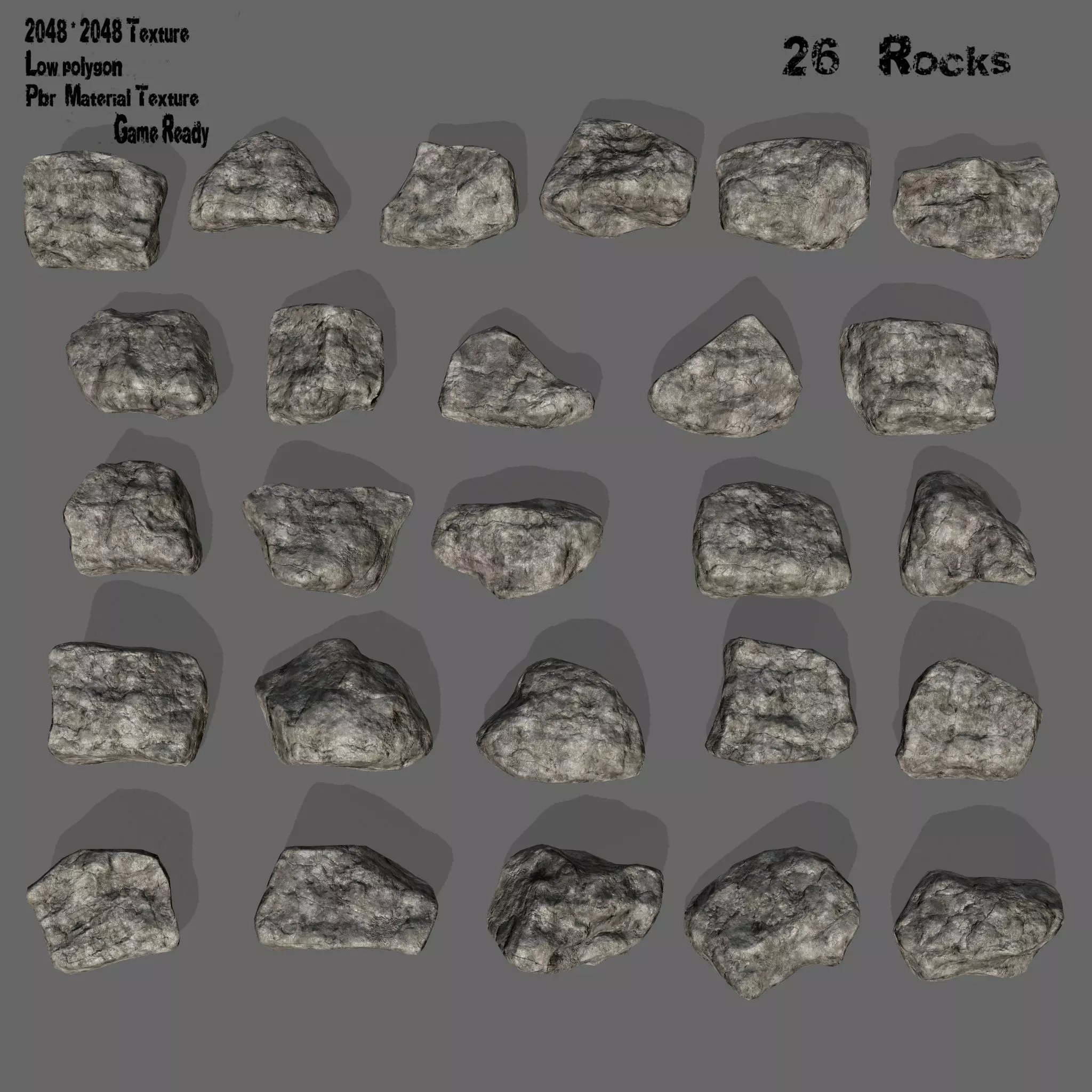 rocks set in sizes Low-poly 3D model_0