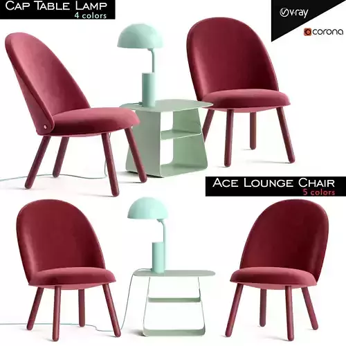 Ace Lounge Chair and Cap Table Lamp Low-poly 3D model
