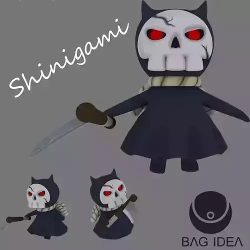 Shinigami skull holding sword Low-poly 3D model