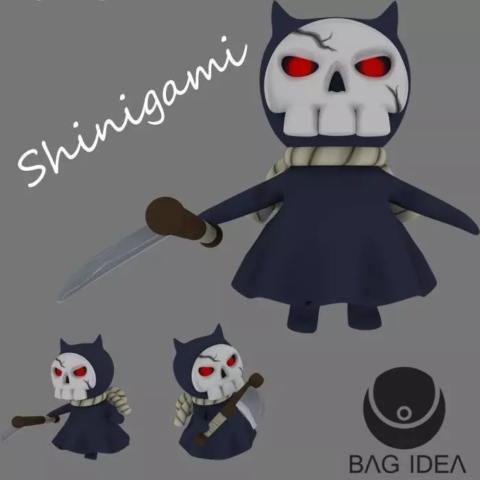 Shinigami skull holding sword Low-poly 3D model_0