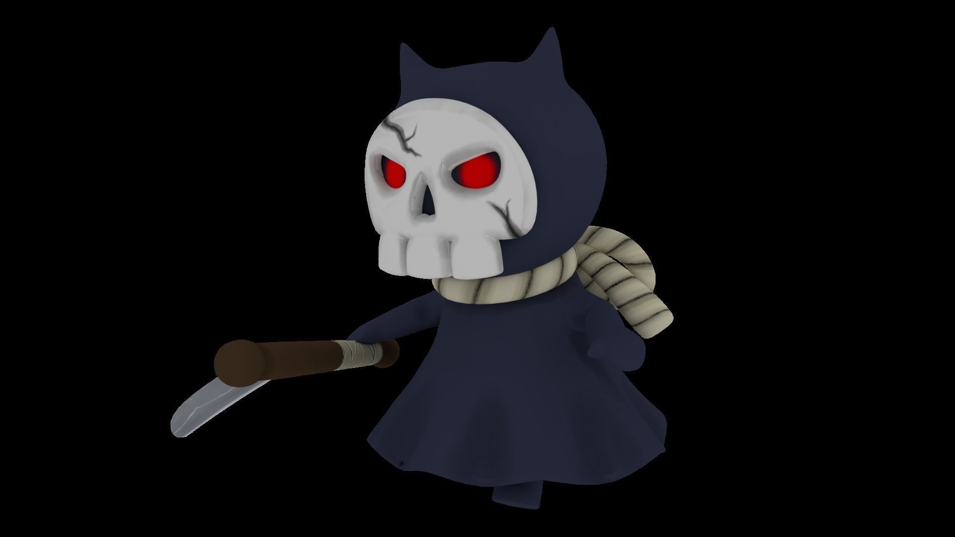 Shinigami skull holding sword Low-poly 3D model_3
