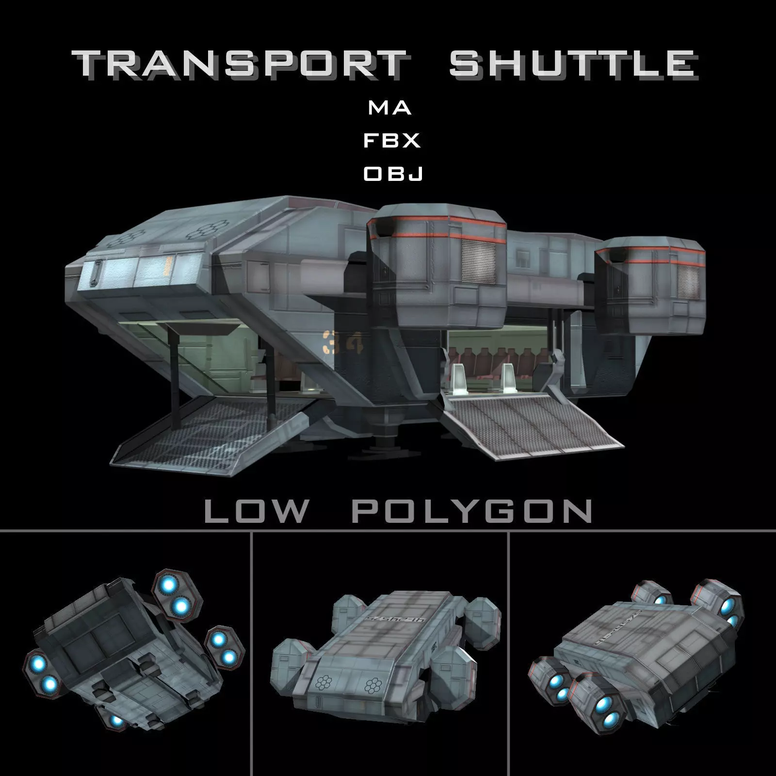 Transport Shuttle Low-poly 3D model_0