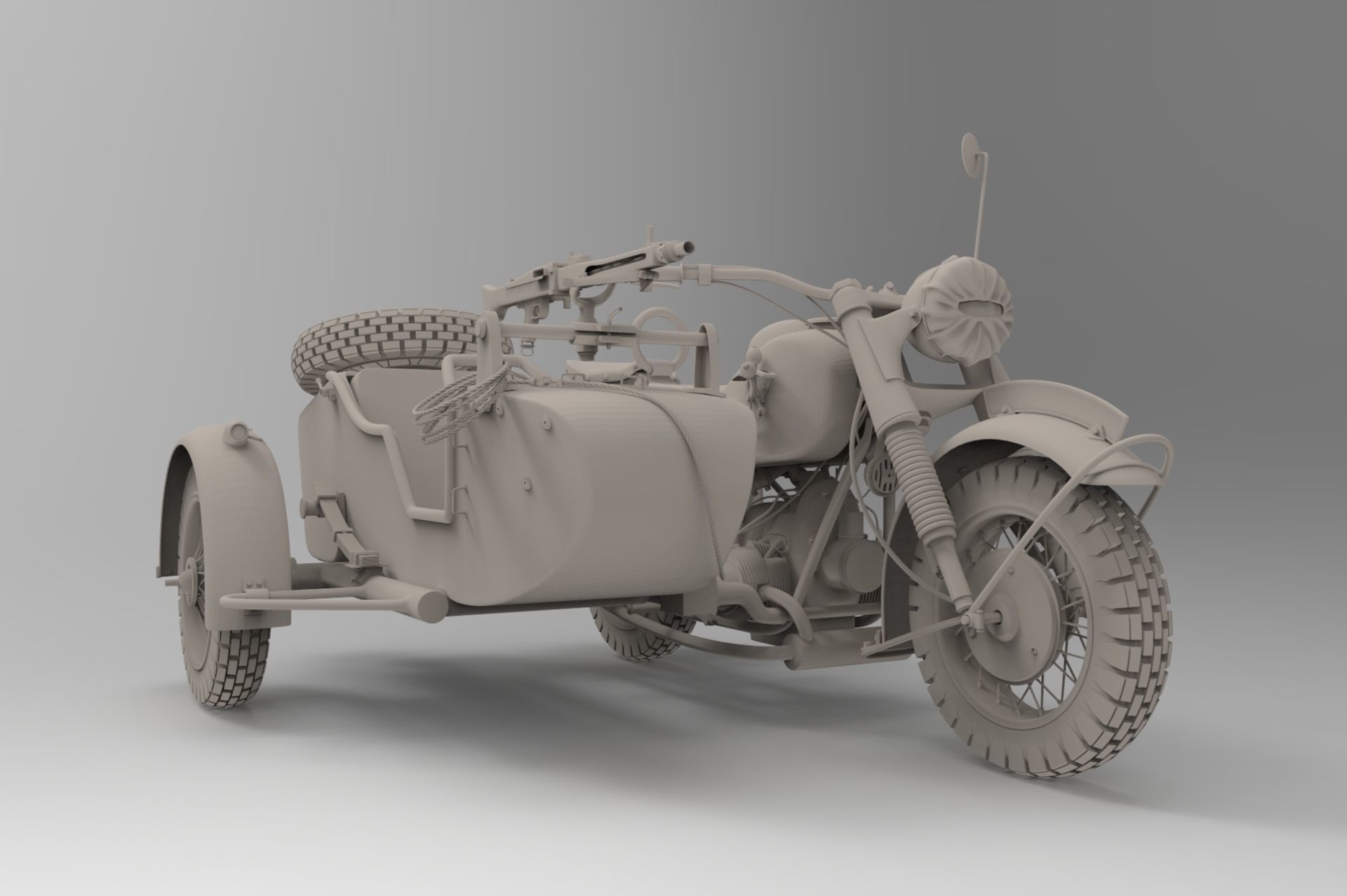 ww2 R75 Motorcycle HighPoly Model with mg42 3D model_8