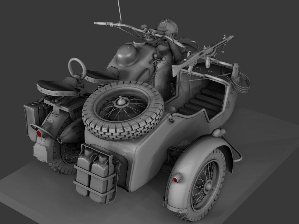 ww2 R75 Motorcycle HighPoly Model with mg42 3D model_3