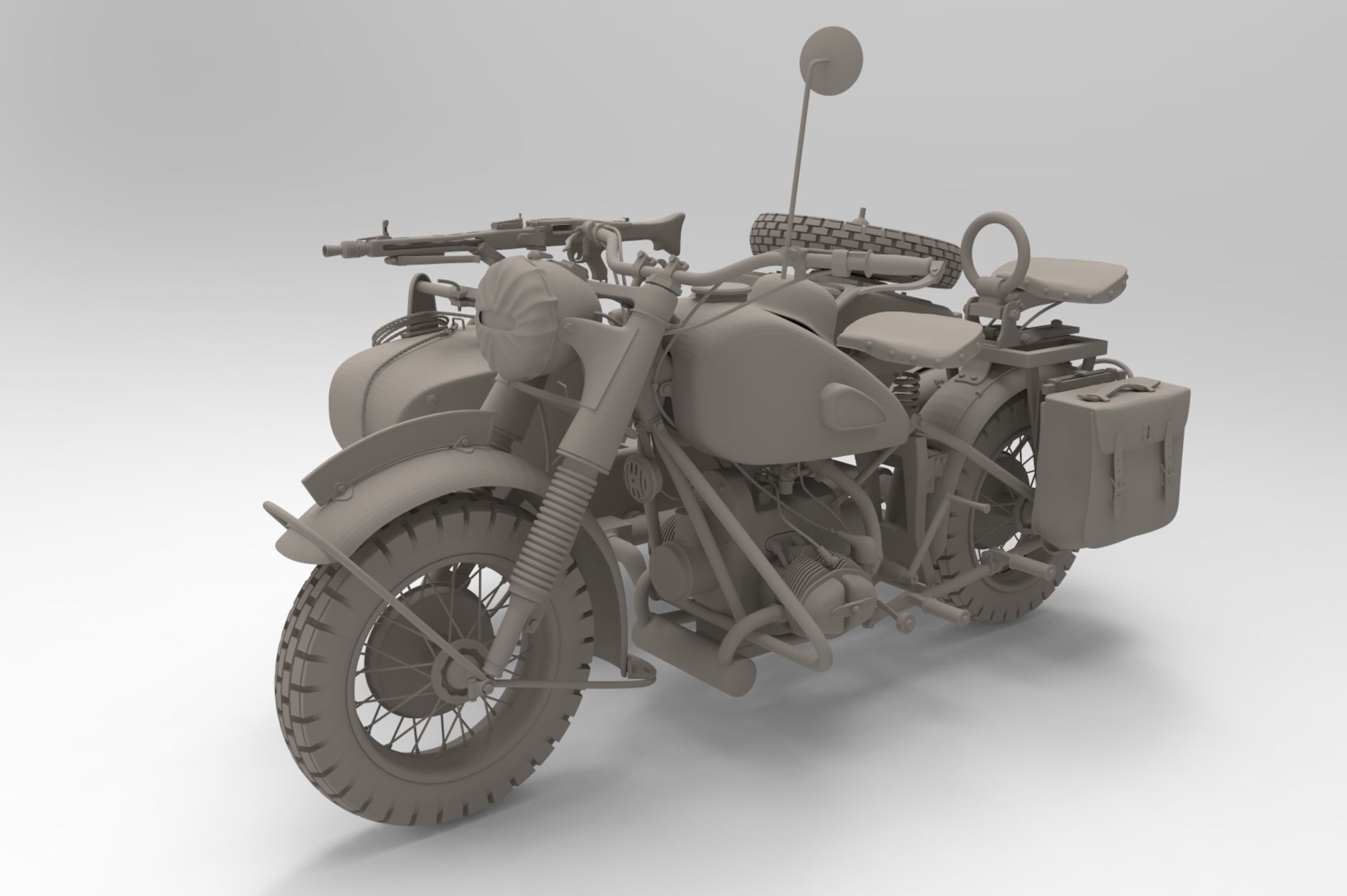 ww2 R75 Motorcycle HighPoly Model with mg42 3D model_9