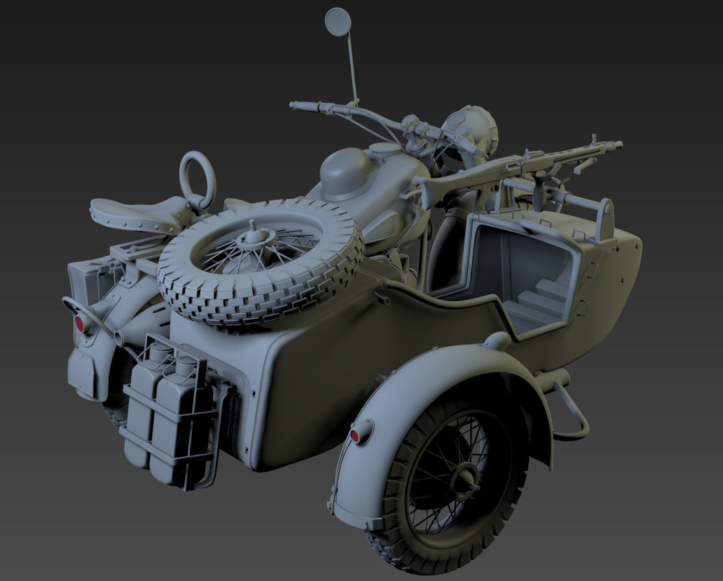 ww2 R75 Motorcycle HighPoly Model with mg42 3D model_11