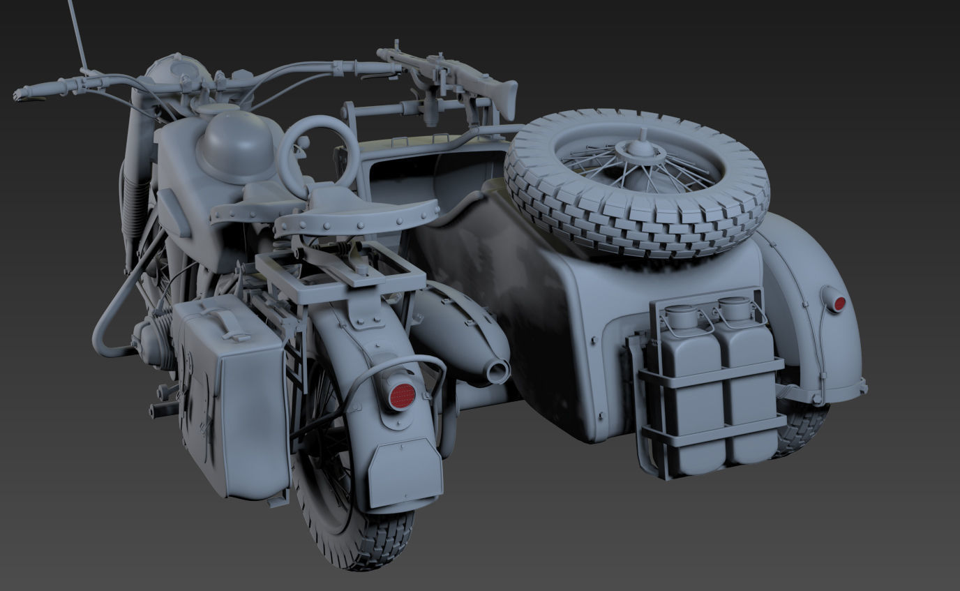 ww2 R75 Motorcycle HighPoly Model with mg42 3D model_10