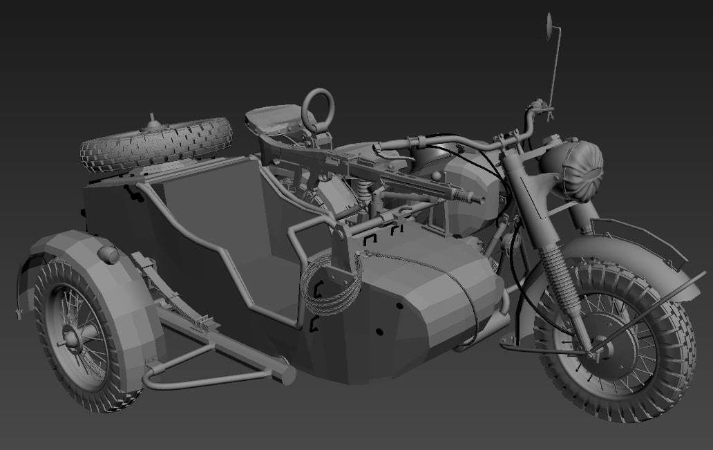ww2 R75 Motorcycle HighPoly Model with mg42 3D model_6