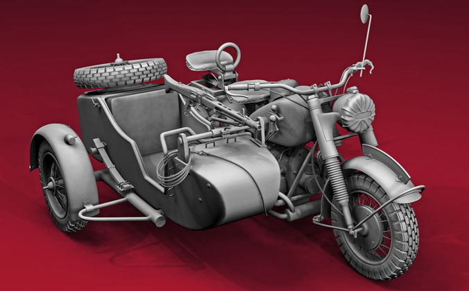 ww2 R75 Motorcycle HighPoly Model with mg42 3D model