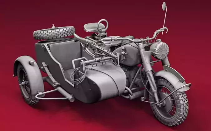 ww2 R75 Motorcycle HighPoly Model with mg42 3D model