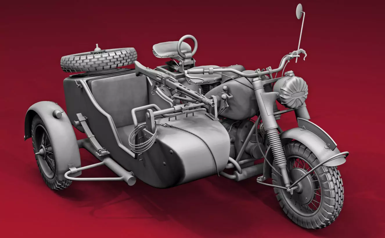 ww2 R75 Motorcycle HighPoly Model with mg42 3D model_0
