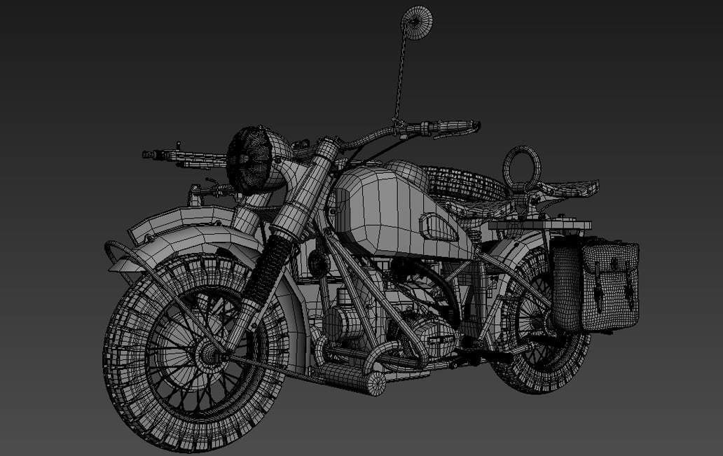 ww2 R75 Motorcycle HighPoly Model with mg42 3D model_5