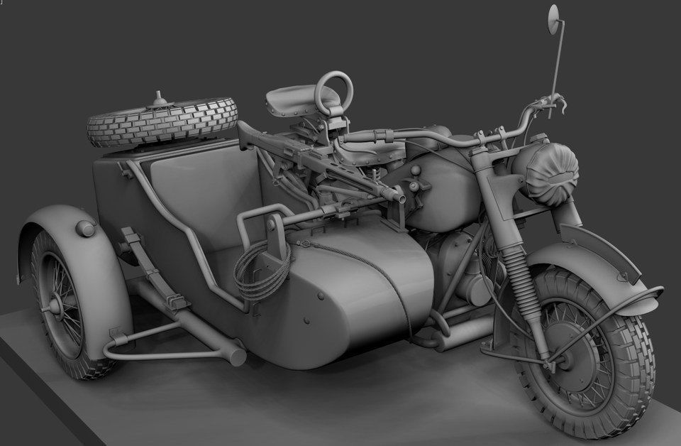 ww2 R75 Motorcycle HighPoly Model with mg42 3D model_2