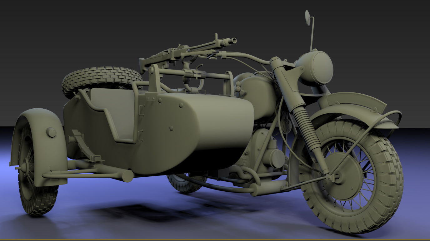ww2 R75 Motorcycle HighPoly Model with mg42 3D model_13