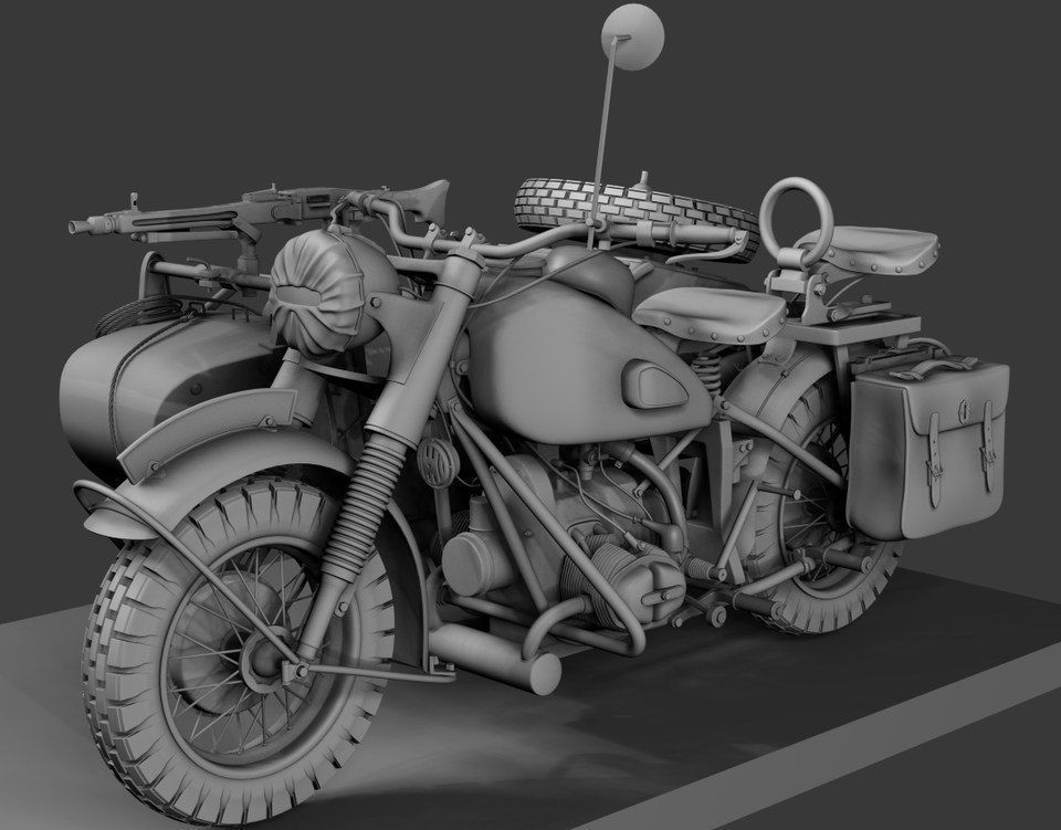 ww2 R75 Motorcycle HighPoly Model with mg42 3D model_1