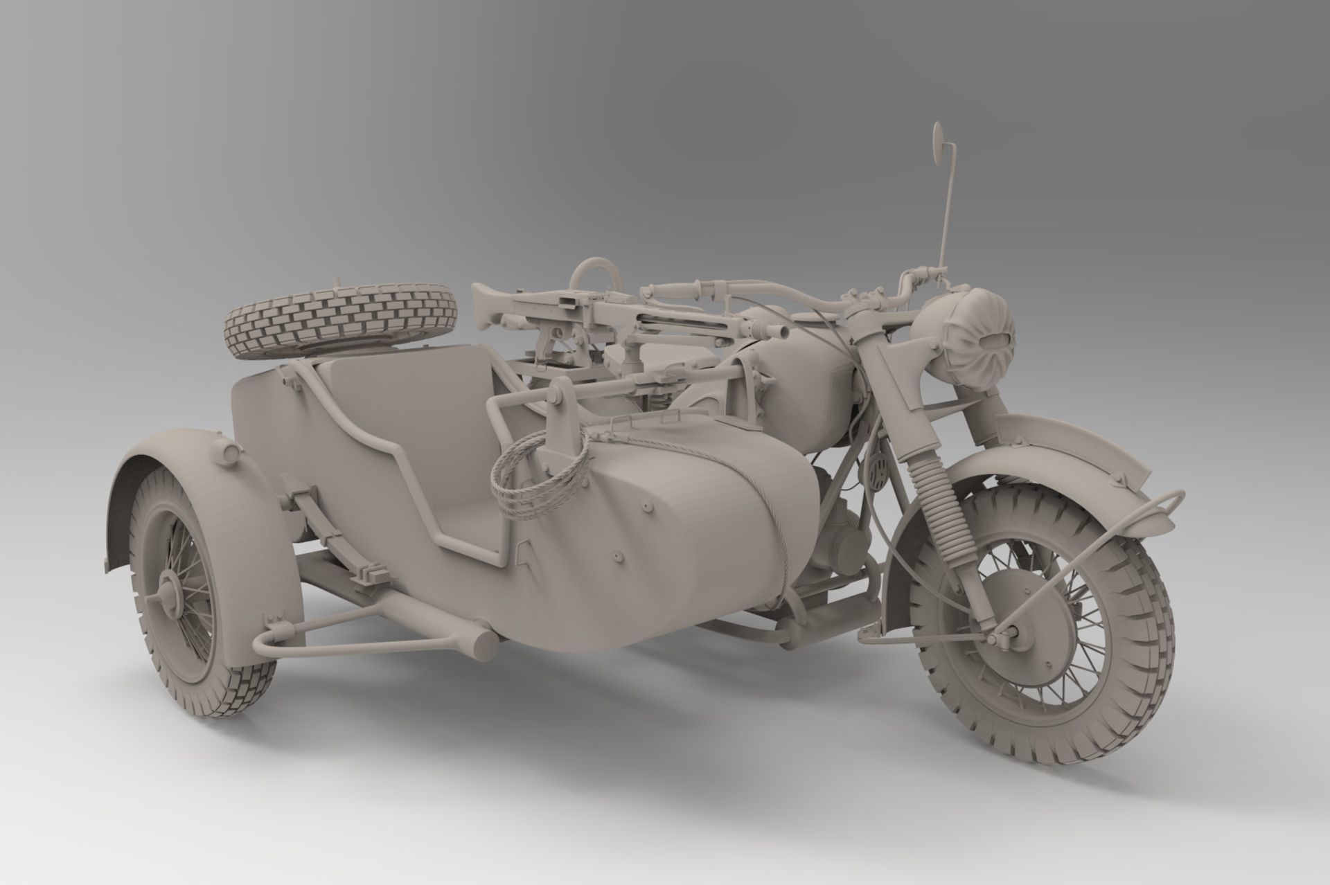 ww2 R75 Motorcycle HighPoly Model with mg42 3D model_7