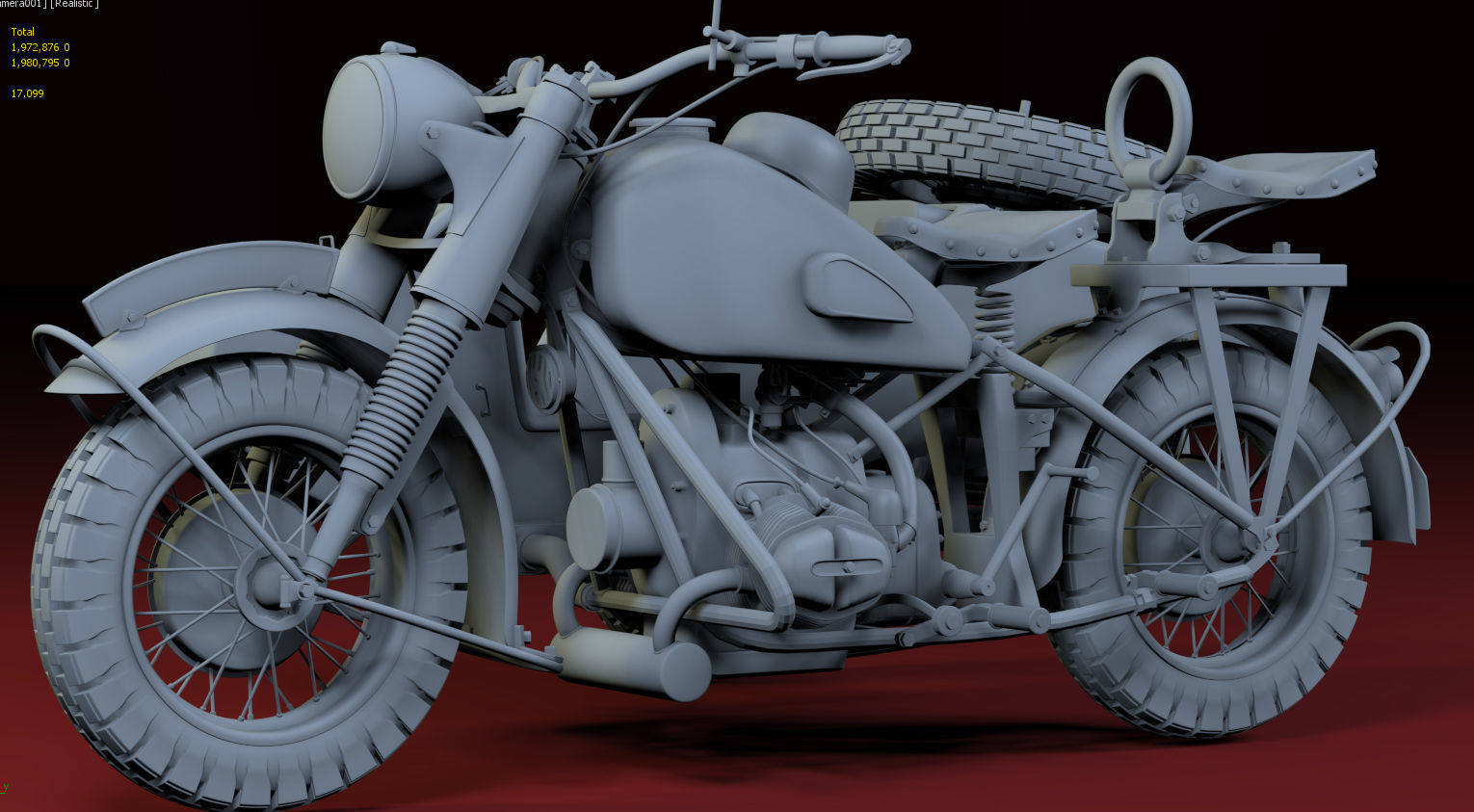 ww2 R75 Motorcycle HighPoly Model with mg42 3D model_12