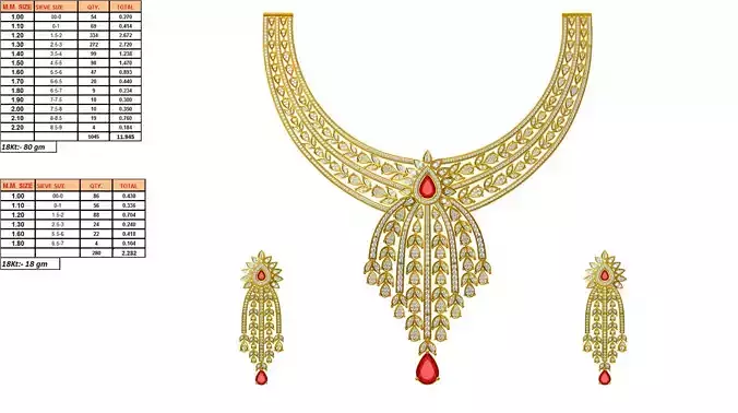 Golden Necklace With Ruby And Diamonds