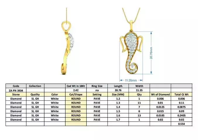 Lord Ganesh Golden Pendant With Diamonds