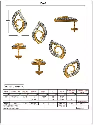 Golden Leaf Design Eartops With Diamonds 3 3D print model