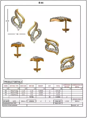 Golden Eartops With Diamonds  2