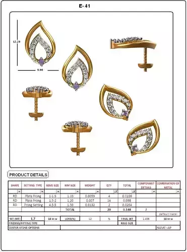 Golden Leaf Design Eartops With Diamonds 4 3D print model