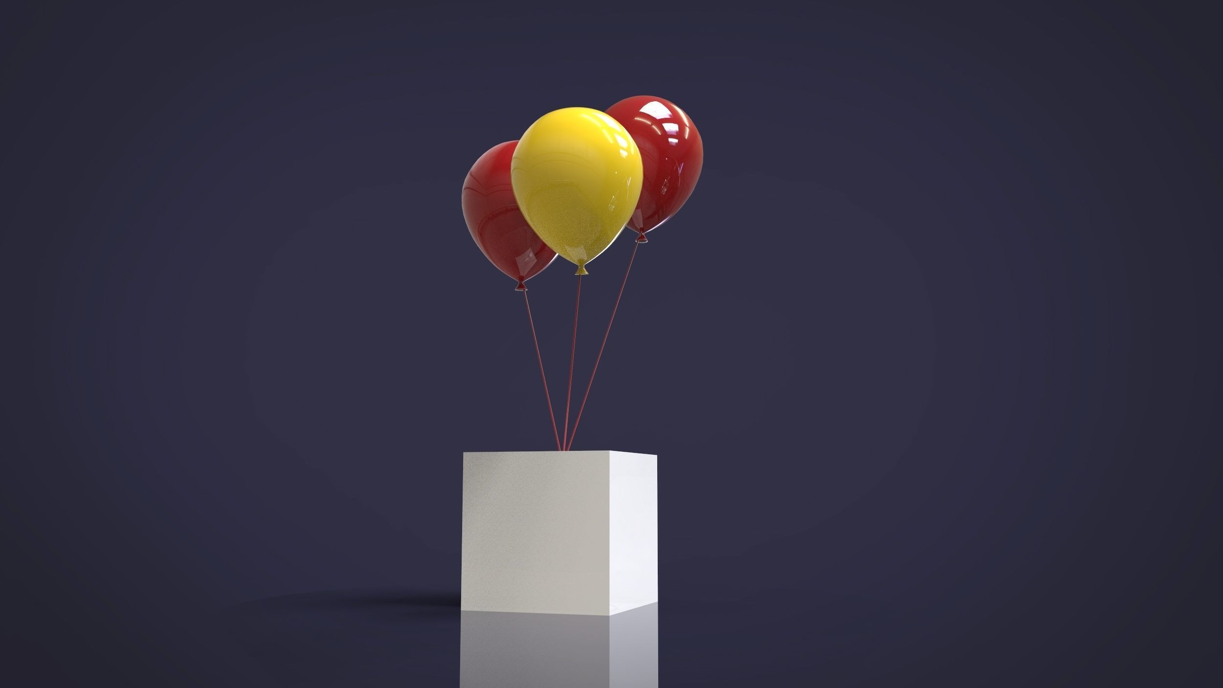 Helium balloons and concrete cube 3D model_4