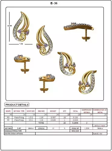 Golden Eartops With Diamonds  6