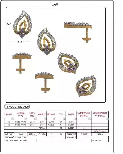 Golden Leaf Design Eartops With Diamonds 8 3D print model