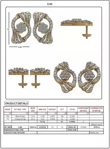 Golden Floral Design Eartops With Diamonds  10
