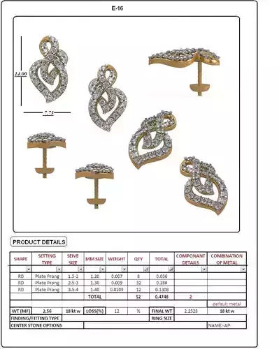 Golden Leaf Design Eartops With Diamonds  10