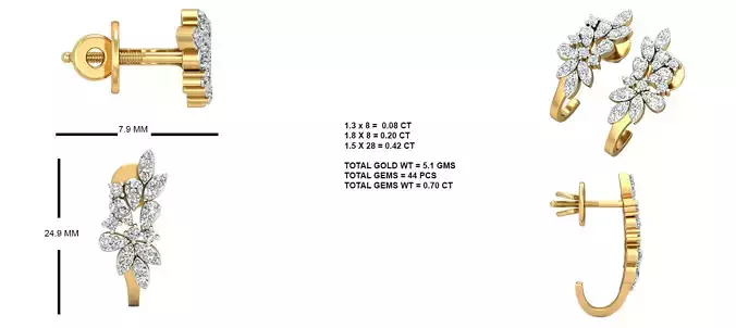 Unidentifiable diamond earring set gold