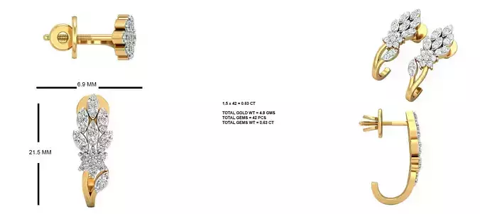 Unidentifiable 3 diamond earring set gold