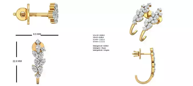 Golden Eartops With Diamonds 9