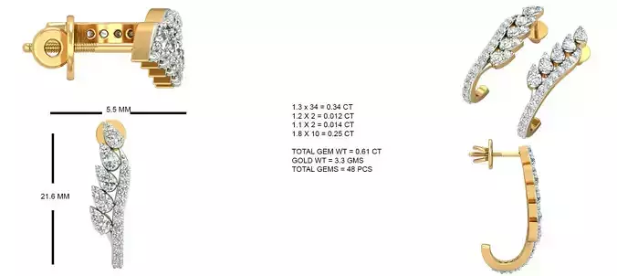 Unidentifiable 4 diamond earring set gold