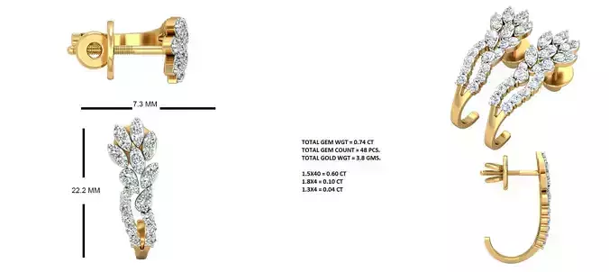 Unidentifiable 5 diamond earring set gold