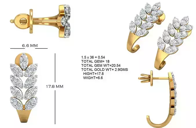 Golden Floral Design Eartops With Diamonds  13