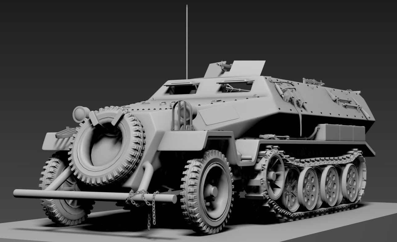 ww2 sdkfz 251 HighPoly  transport Vehicle  3D model_8