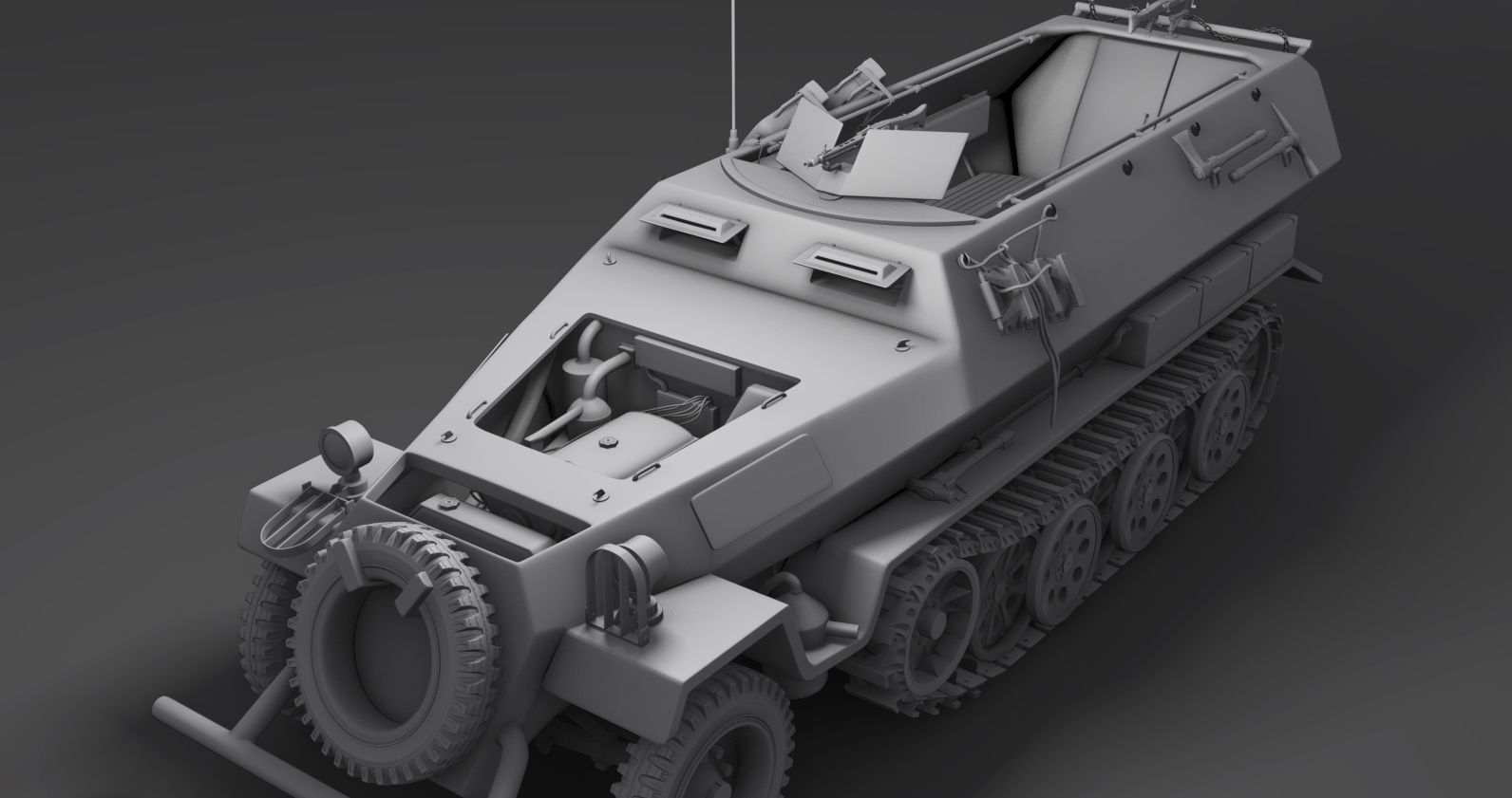 ww2 sdkfz 251 HighPoly  transport Vehicle  3D model_7
