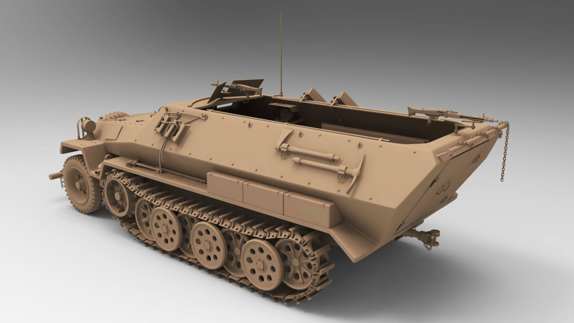 ww2 sdkfz 251 HighPoly  transport Vehicle  3D model_1