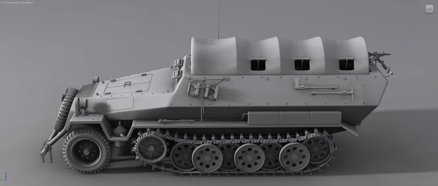 ww2 sdkfz 251 HighPoly  transport Vehicle  3D model_2